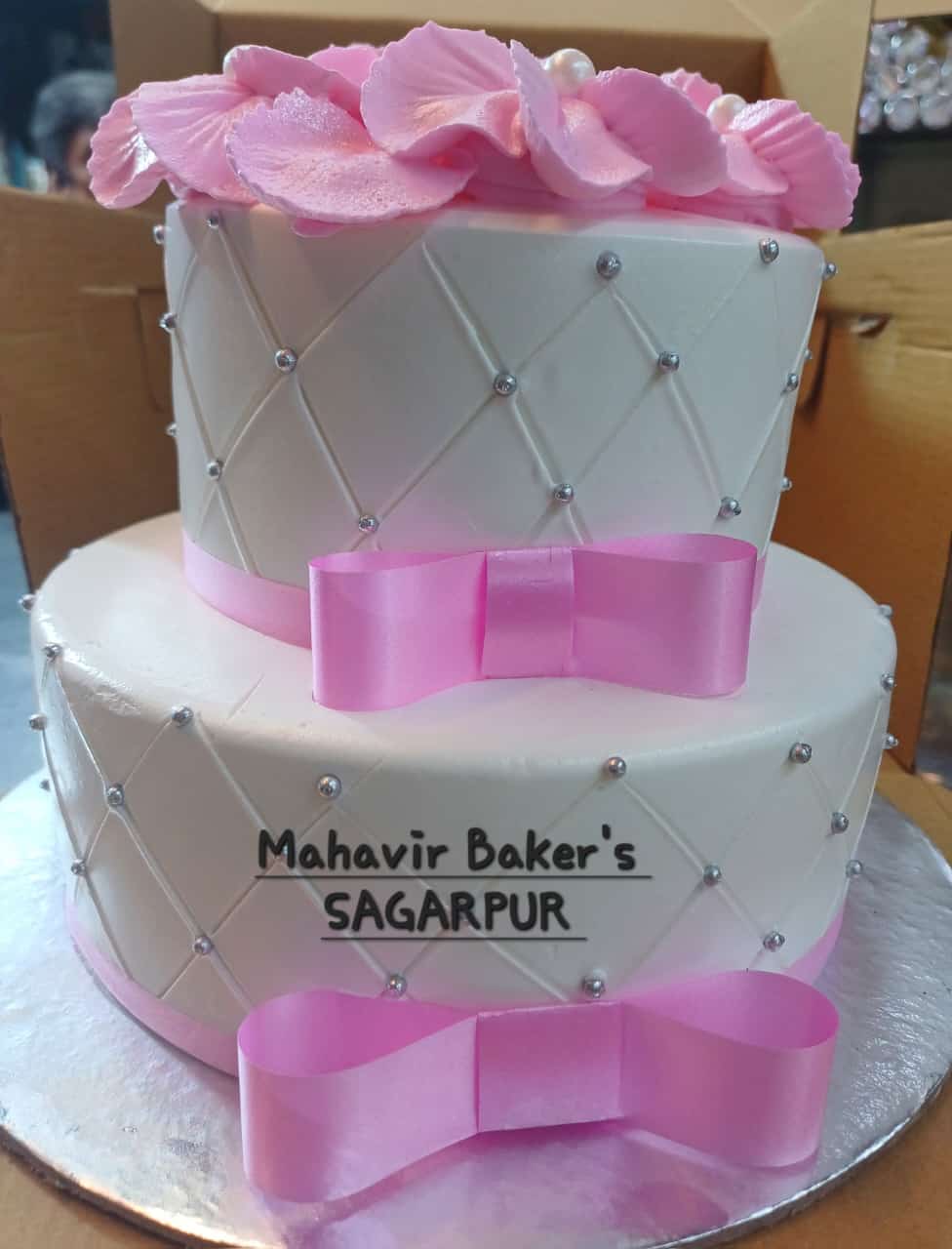 Elegant white and pink cake