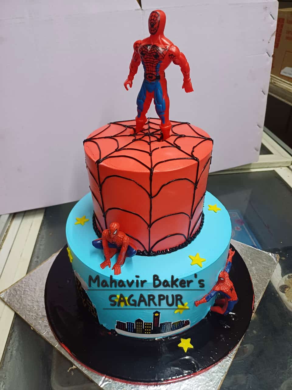 Spiderman two tier cake